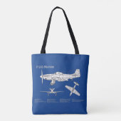 P-51D Mustang - Vliegtuigblauwdruk ABD Tote Bag (Achterkant)