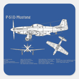P-51D Mustang - Vliegtuigblauwdruk ABD Vierkante Sticker
