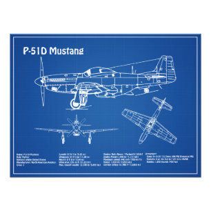 P-51D Mustang - Vliegtuigblauwdruk AD Foto Afdruk