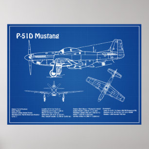 P-51D Mustang - Vliegtuigblauwdruk AD Poster