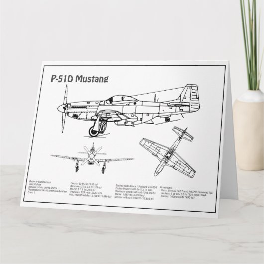 P-51D Mustang - Vliegtuigblauwdruk BD Bedankkaart (Voorkant)