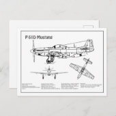 P-51D Mustang - Vliegtuigblauwdruk BD Briefkaart (Voorkant / Achterkant)