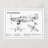 P-51D Mustang - Vliegtuigblauwdruk BD Briefkaart (Voorkant)