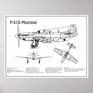 P-51D Mustang - Vliegtuigblauwdruk BD Poster