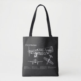 P-51D Mustang - Vliegtuigblauwdruk PD Tote Bag