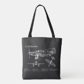 P-51D Mustang - Vliegtuigblauwdruk PD Tote Bag (Achterkant)