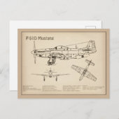 P-51D Mustang - Vliegtuigblauwdruk SD Briefkaart (Voorkant / Achterkant)
