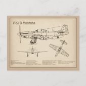 P-51D Mustang - Vliegtuigblauwdruk SD Briefkaart (Voorkant)