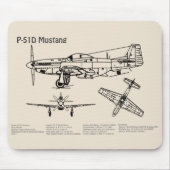P-51D Mustang - Vliegtuigblauwdruk SD Muismat (Voorkant)