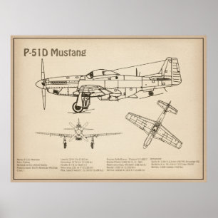 P-51D Mustang - Vliegtuigblauwdruk SD Poster