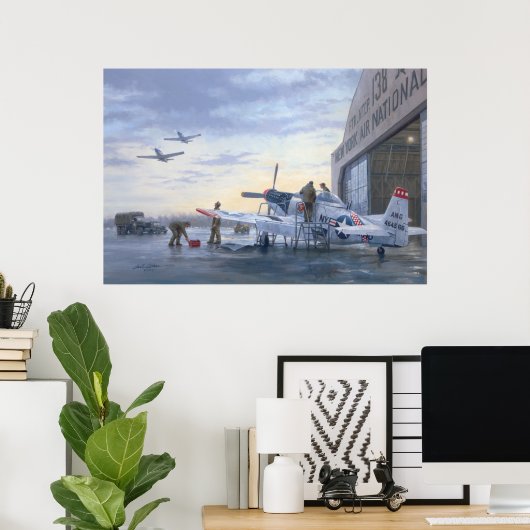 P-51's on Runway Alert poster 24"x36 (Thuiskantoor)