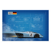 P 917 Blue and Orange Blueprint Perfect Poster (Voorkant)