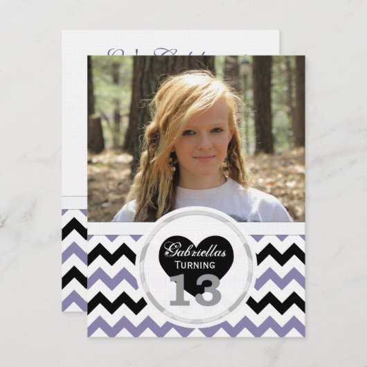 P & B Chevron Pattern 13th Birthday Invitation Kaart (Voorkant / Achterkant)