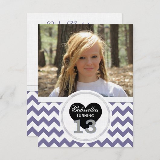 P & B Chevron Pattern 13th Birthday Invitation Kaart (Voorkant / Achterkant)