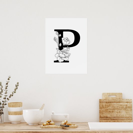 P botanisch monogram. Letter-initiaal met pinda's Poster (Keuken)