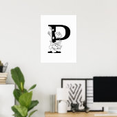 P botanisch monogram. Letter-initiaal met pinda's Poster (Thuiskantoor)