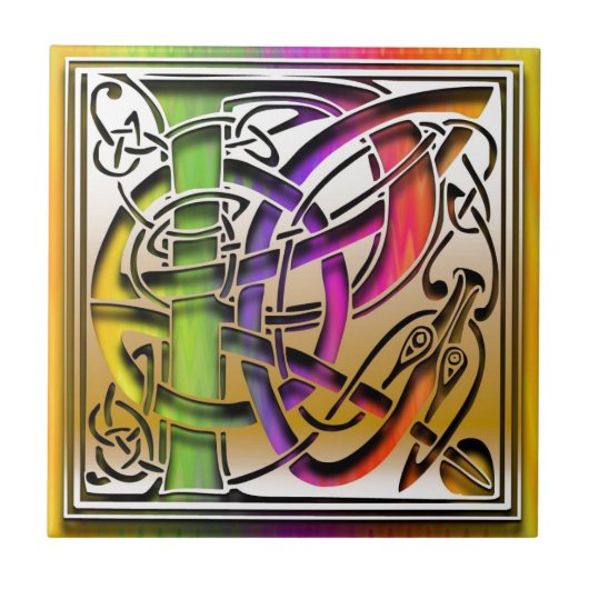P Celtic Rainbow Custom Monogram Tile Tegeltje (Voorkant)