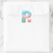 "P" Cute Letter - Underwater Sea Creature Vierkante Sticker (Tas)