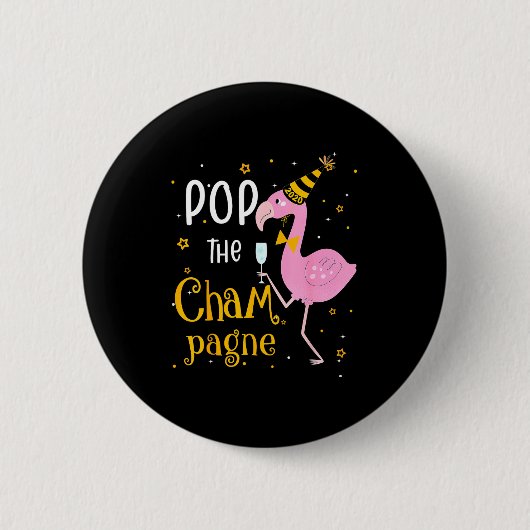 P De Champagne Het is nieuwjaar! Grappige Flamingo Ronde Button 5,7 Cm (Voorkant)