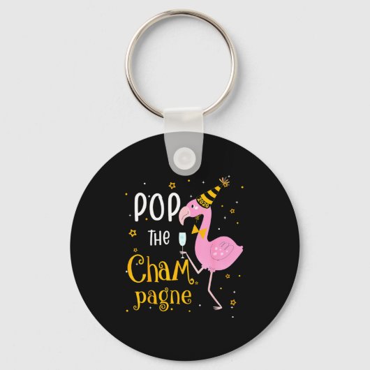 P De Champagne Het is Nieuwjaar! Grappige Flamingo Sleutelhanger (Voorkant)
