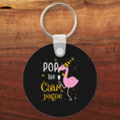 P De Champagne Het is Nieuwjaar! Grappige Flamingo Sleutelhanger (Voorkant)