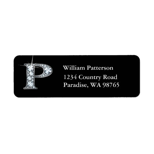 "P" Diamond Bling Monogram Return Address Label (Voorkant)