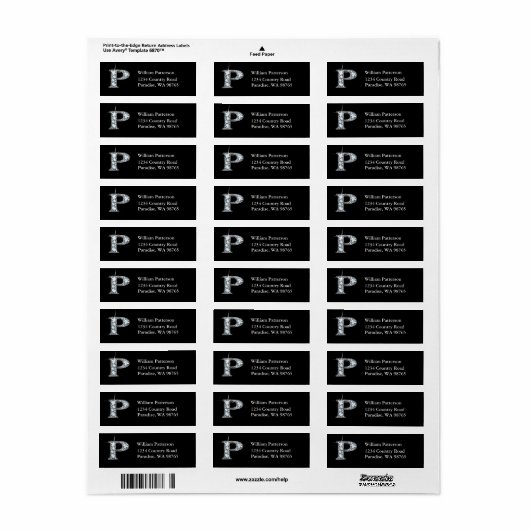 "P" Diamond Bling Monogram Return Address Label (Full Sheet)