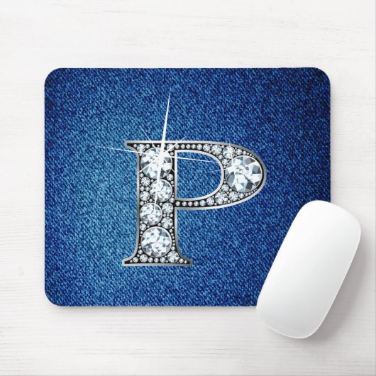 P Faux-"Diamond Bling" op Denim Mousepad Muismat (Met muis)