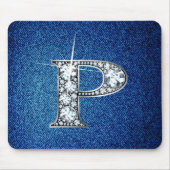 P Faux-"Diamond Bling" op Denim Mousepad Muismat (Voorkant)