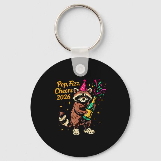 P Fizz Cheers 2026 Funny Raccoon New Year Design  Sleutelhanger (Voorkant)