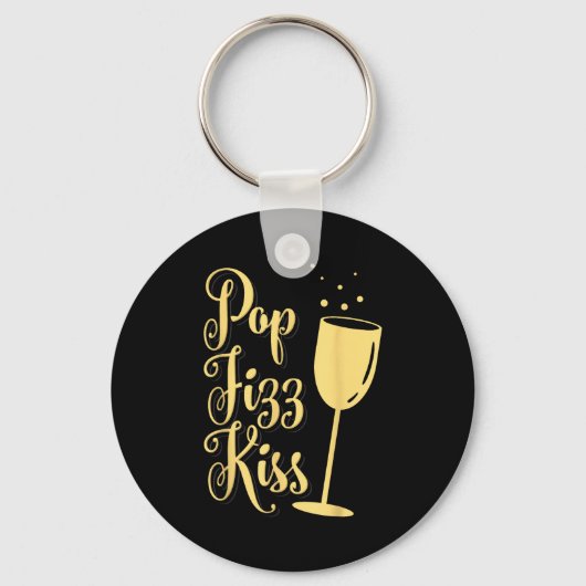 P Fizz Kiss Funny New Years Eve Wine Champagne  Sleutelhanger (Voorkant)