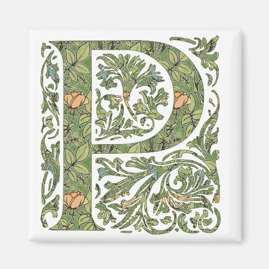 P  Floral Leafy Monogram Magneet (Voorkant)