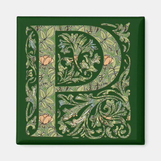 P Floral Leafy Monogram Magneet (Voorkant)