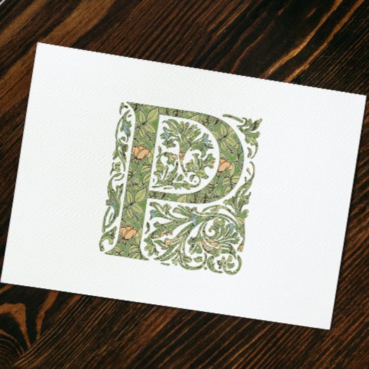 P  Floral Leafy Monogram Notitiekaartje