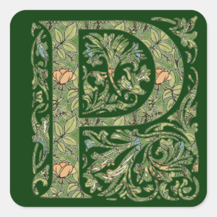 P Floral Leafy Monogram Vierkante Sticker