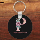 P Floral Monogram Name Letters Roze Agate Sleutelh Sleutelhanger (Voorkant)