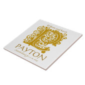 P Gold Monogram op Wit - Namen Trouwdatum Tegel Tegeltje (Zijkant)