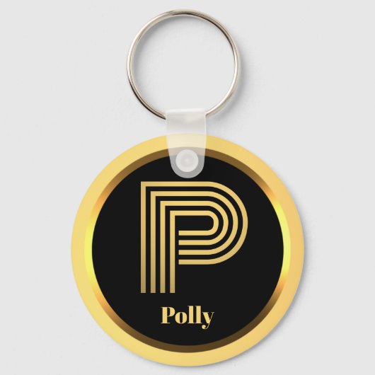 P Gold Monogrammed Letter persoonlijk Sleutelhanger (Voorkant)