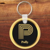 P Gold Monogrammed Letter persoonlijk Sleutelhanger (Voorkant)