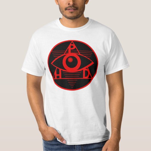 P.H.D. Logo op wit shirt (Voorkant)