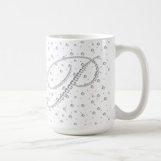 P Initiaal Monogram Witte Diamanten Print Koffiemok (Rechts)
