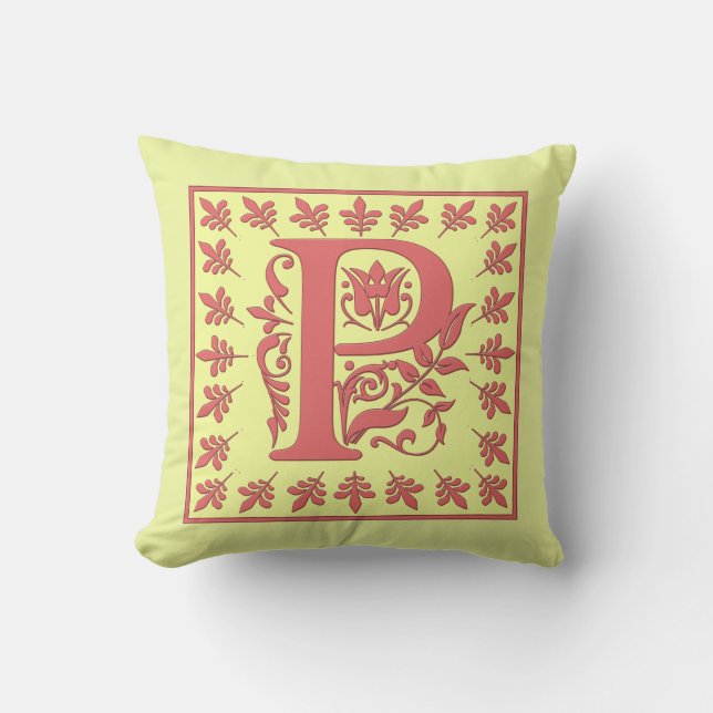 P INITIAAL PILLOW - Letter P op GEEL achtergrond Kussen (Voorkant)