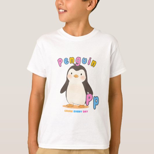 “P is for Penguin” Alphabet Tee – Grow Every Day T-shirt (Voorkant)