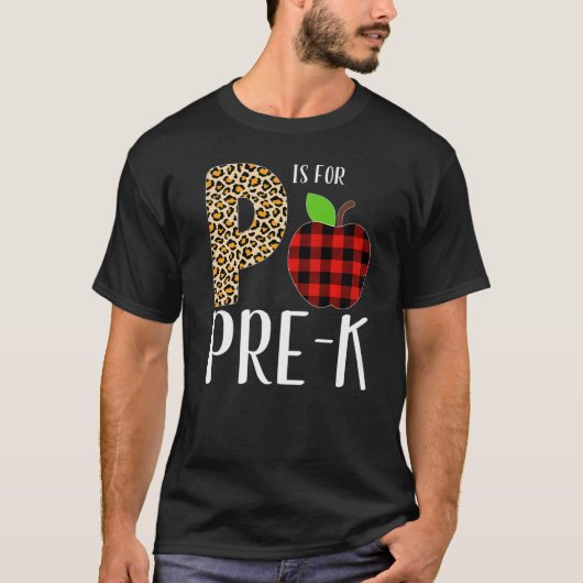 P Is For Pre K Teacher Leopard Buffalo Plaid Kids T-shirt (Voorkant)