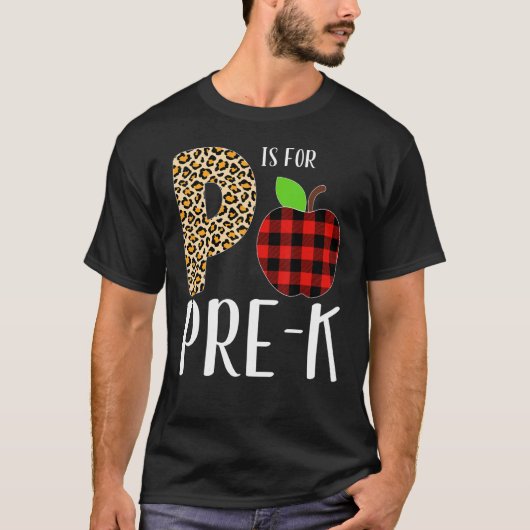 P Is For Pre K Teacher Leopard Buffalo Plaid Kids  T-shirt (Voorkant)