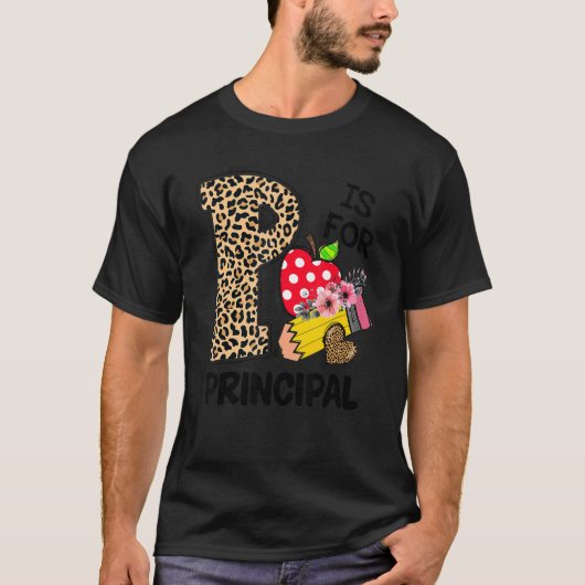 P is For Principal Leopard Polka Dot First Day Of T-shirt (Voorkant)