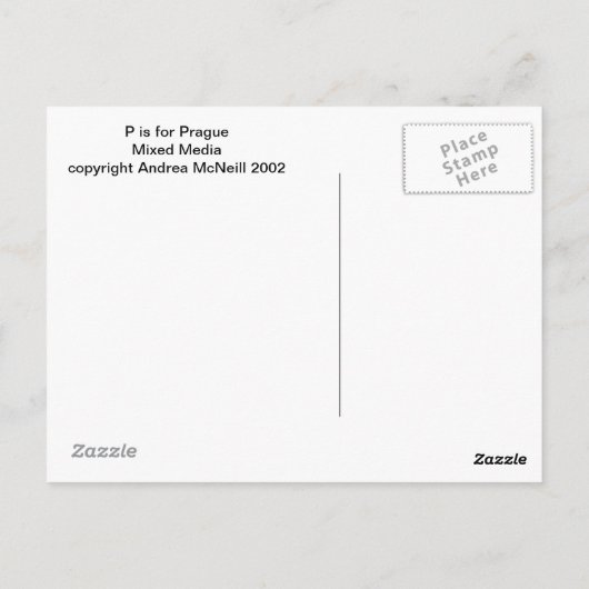 P is voor het briefkaart van Praag (Achterkant)