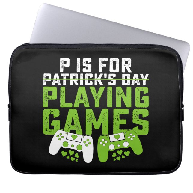 P is voor het spelen van games gamer gaming St Pat Laptop Sleeve (Voorkant)