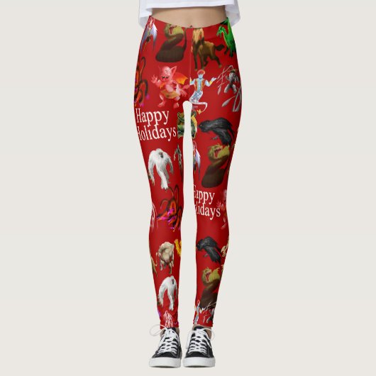 P is voor Phoenix Kerst Leggings (Rood) (Voorkant)
