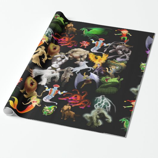 P is voor Phoenix Wrapping Paper (Zwart) Cadeaupapier (Uitgerold)